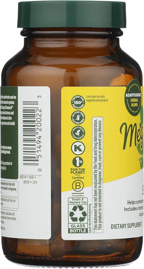 MegaFood Adrenal Strength - Adrenal Support Supplements with Ashwagandha and Magnesium Glycinate, Vitamin C, Holy Basil, Astragalus, Reduces Cortisol Levels - Vegetarian - 60 Tablets (30 Servings)