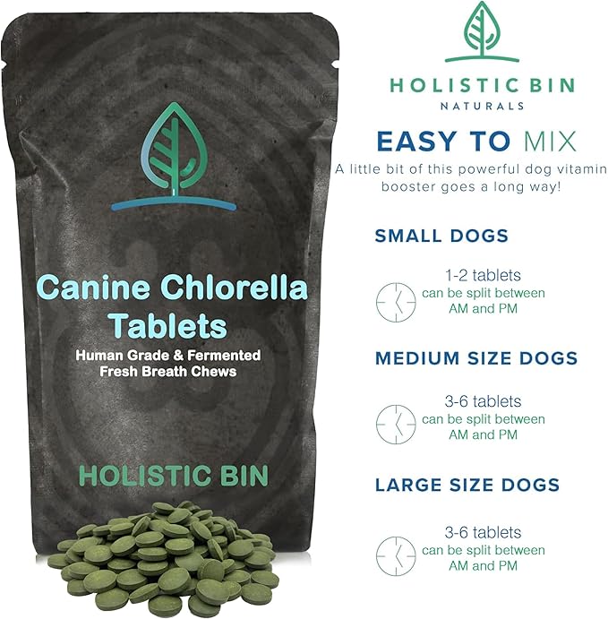 Canine Chlorella Tablets with Human Grade Fermented Chlorella for Dogs | Natural Dog Breath Freshener & Immune Booster Supplement | Dog Greens with Chlorophyll | 100 Vegan Tablets