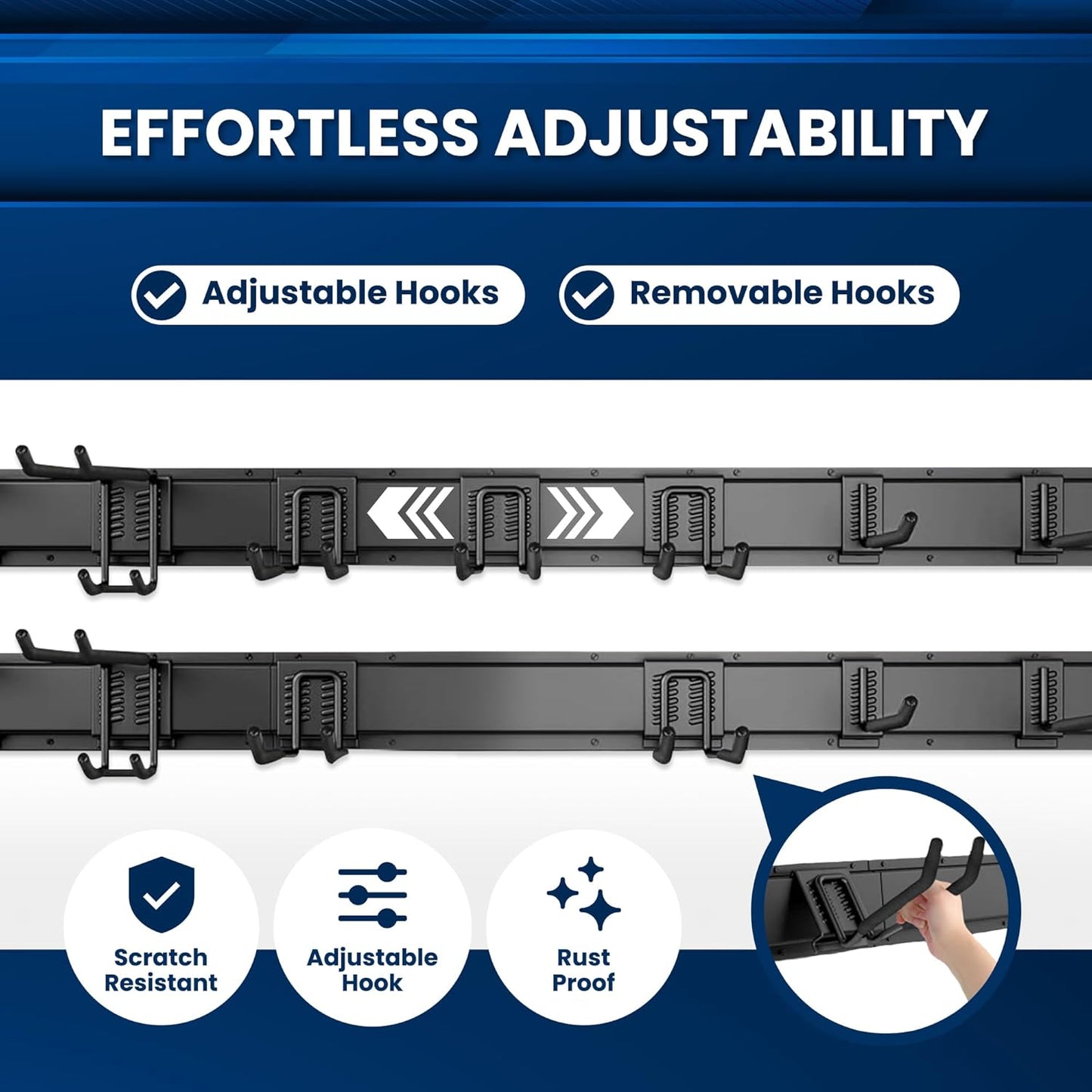 96'' All-Metal Garage Tool Organizer Wall Mount – Heavy-Duty Tool Rack Holds 960 lbs, Adjustable Hooks for Garage, Yard, and Garden Equipment