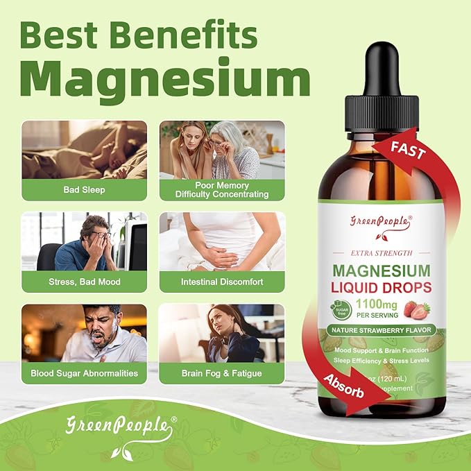 Magnesium Glycinate Liquid Drop - 17-in-1 Triple Absorption Magnesium Supplement with Magnesium Glycinate 400mg & Citrate 500mg for Muscle & Sleep,4 fl. oz Strawberry Flavor-2 Pack