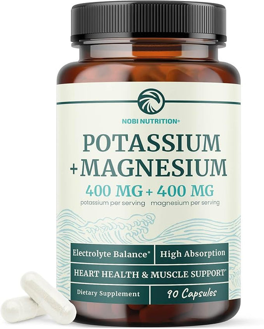 Potassium Magnesium Supplement | High Strength Electrolyte Balance for Heart Health & Muscle Support | 400 MG Potassium + 400 MG Magnesium | Energy, Bone Health, Sleep & Mood Support | 90 Ct.