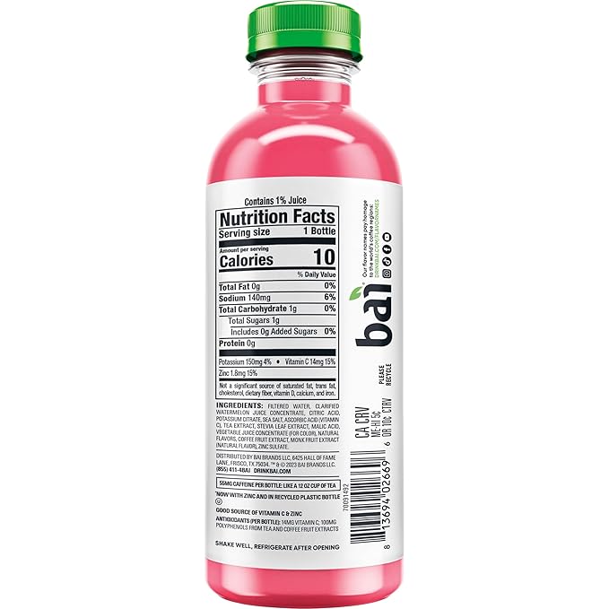 Bai Antioxidant Infused Water Beverage, Kula Watermelon, with Vitamin C and No Artificial Sweeteners, 18 Fluid Ounce Bottle, 12 Pack