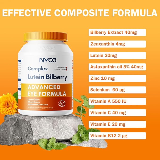 Eye Vitamins with Lutein and Zeaxanthin,Patented Eye Formula,Recommended by NIH,Advanced Bilberry & Astaxanthin,Vitamins A, C, E, B12 & Minerals, Eye Health & Vision Protection, 60 Softgels