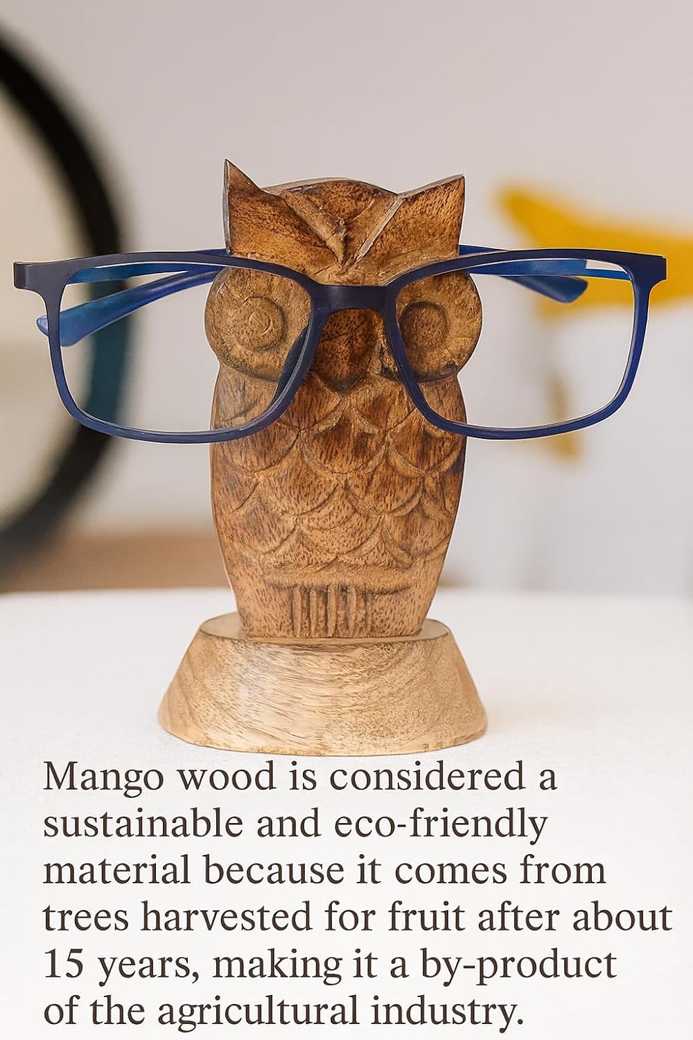 Stocking Stuffers Wooden Owl Glasses Holder Night Stand Reading Eyeglass Retainer White Elephant Gifts for Adults Women Men Him Her Mom Dad Car Christmas Gifts