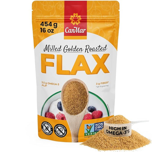 CanMar Golden Roasted Milled Flax Seeds 16 oz (1 lb), Non-GMO, Gluten Free & Vegan, Flaxseed with Omega-3, Fiber, Rich in ALA Fatty Acids and Lignans