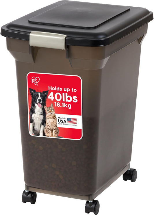IRIS USA WeatherPro Airtight Dog Food Storage Container, Up to 22 lbs, Attachable Wheels, For Dog Cat Bird and Other Pet Food Storage Bin, Keep Fresh, Easy Mobility, BPA Free, Smoke