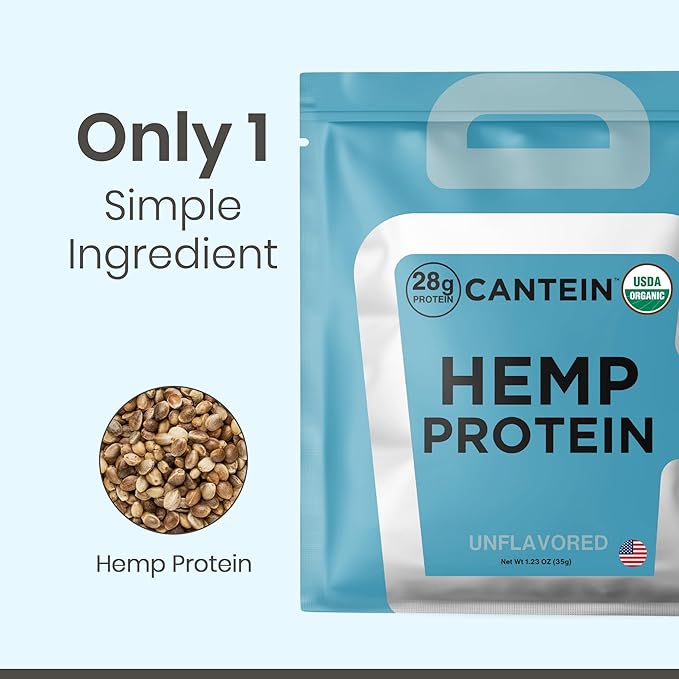 Organic Hemp Protein Powder, Plant Based and Vegan Protein Shake, Lactose and Dairy Free, Gluten Free, Clean and Natural- Unflavored (1 Serving)