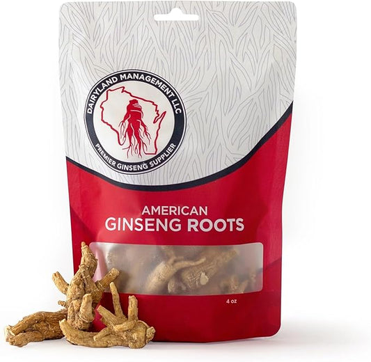 Dairyland American Ginseng Roots 西洋参 - 4 oz Pack of Wisconsin Ginseng Root - Authentic American Ginseng - Non-GMO, Gluten Free Whole Ginseng - Use This Herbal Supplement in Soup, Tea, Congee