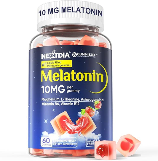 Sugar Free Melatonin Gummies 10mg 20mg Magnesium Glycinate Melatonin for Adults, Ashwagandha, L-Theanine, B6, B12, Lemon Balm and Chamomile for Deep Relaxation, Antioxidant, Vegan, 60 Day