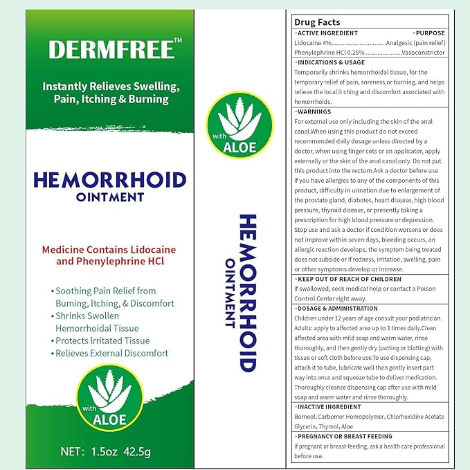 Hemorrhoid & Fissure Ointment,Hemorrhoid Treatment Cream with Phenylephrine HCl,Fast Relief from Swelling, Burning, Itching,Internal and External Hemor rhoid Cream with Aloe and Glycerin-1.5oz
