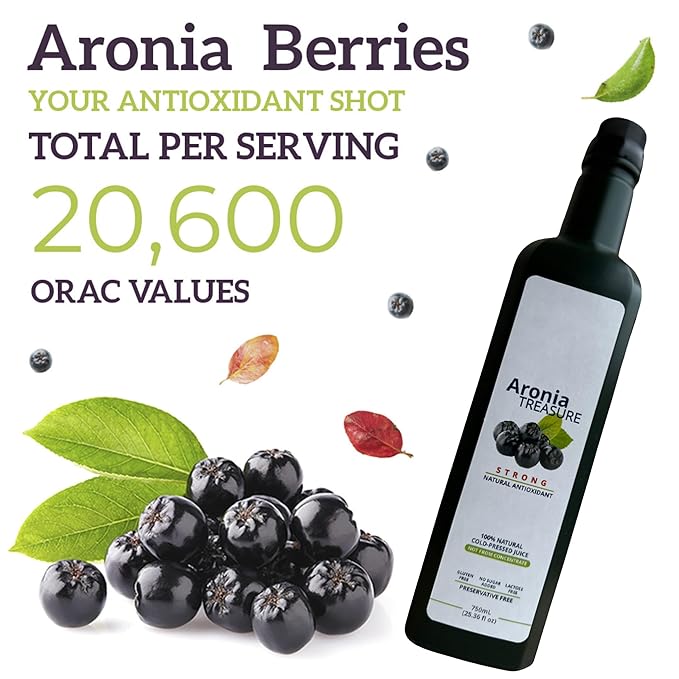 [Aronia Treasure] 100% Aronia Berry Juice: Rich in Antioxidants, Gluten-Free, Vegan, Not From Concentrate, made from Premium Aronia Berries