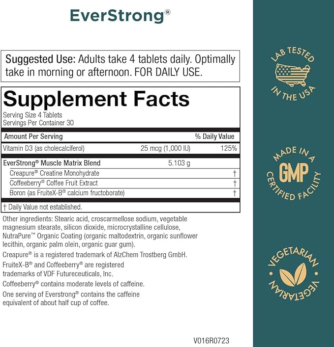 EverStrong - Creatine Monohydrate Blend - Clinically Studied for Golf Maximizing Driving Distance - Muscle Matrix Blend - Joint, Muscle & Energy Support - Boron, CoffeeBerry, Vitamin D3 - 120 Tablets