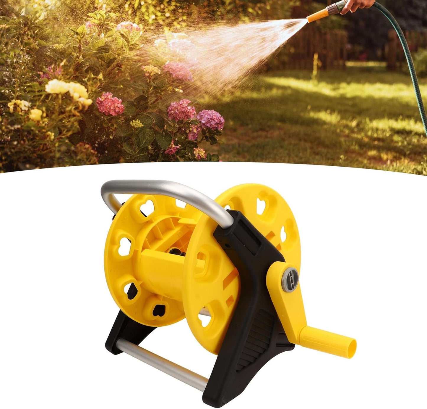 Water Hose Reel Cart, Wall Mounted Garden Hose Cart, Yellow 20m Portable Hose Reel for Watering Plants or Cleansing Vehicle