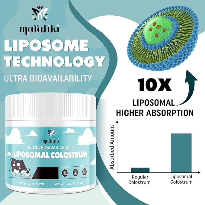 Marafiki Liposomal Bovine Colostrum Supplement - Grass Fed Colostrum Powder - High Bioavailability, Easy to Mix (60 Servings)