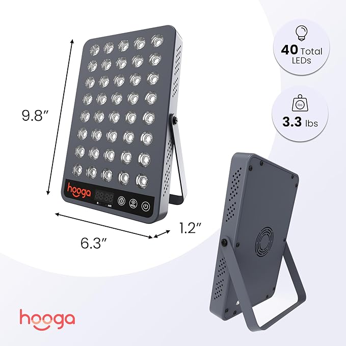Hooga Red Light Therapy, 660nm 850nm Near Infrared Light Therapy with Timer, Built in Stand, Clinical Grade High Power Output for Skin Health, Pain Relief, Muscle Recovery, Performance. HG200