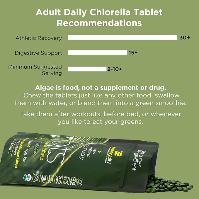 RECOVERYbits - Organic Chlorella Tablets - Plant-Based Algae Superfood - Chlorophyll - Cracked Cell Wall - Energy - Immune System - Detox - Keto - Vegan - Non-GMO - Large Canister - 1000 Tablets