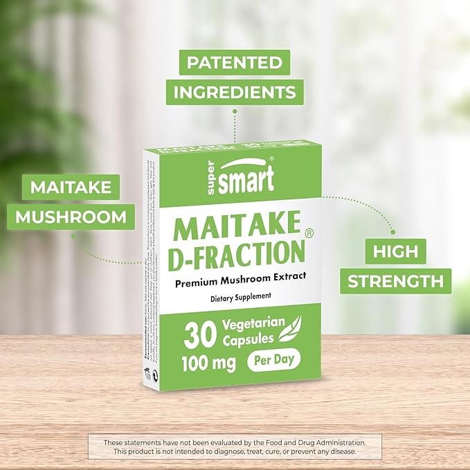 SuperSmart Maitake D Fraction Pro 100mg per Day (Maximum Strength) - Premium Mushrooms Extract Supplement | Non-GMO & Gluten Free - 30 Vegetarian Capsules