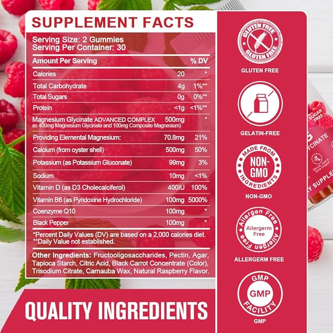 Magnesium Glycinate Gummies 400 mg with 100 mg Composite magnesium - Chelated Magnesium Potassium Supplement with Vitamin D, B6 Supports Calm, Sleep, Memory & Muscle Cramps,Sugar Free - 180 Gummies