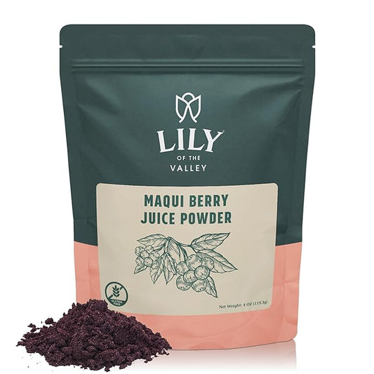 Lily of the Valley Maqui Berry Juice Powder - Antioxidant-Rich Superfood for Smoothies & Desserts - Rich in Iron & Fiber - No Added Sugar - Vegan & Gluten-Free - Packed in Resealable Pouch (8oz, 226g)