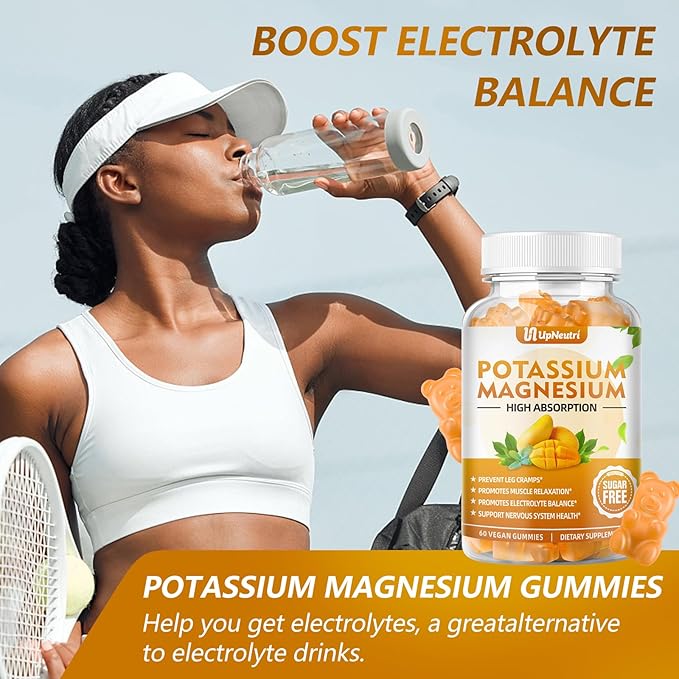 Potassium Magnesium Supplement for Adults Kids, Sugar-Free Potassium Gummies Supports Leg Cramps & Muscle & Immune Health, Non-GMO Vegan Magnesium Glycinate Gummies Mango Flavor 120 Count