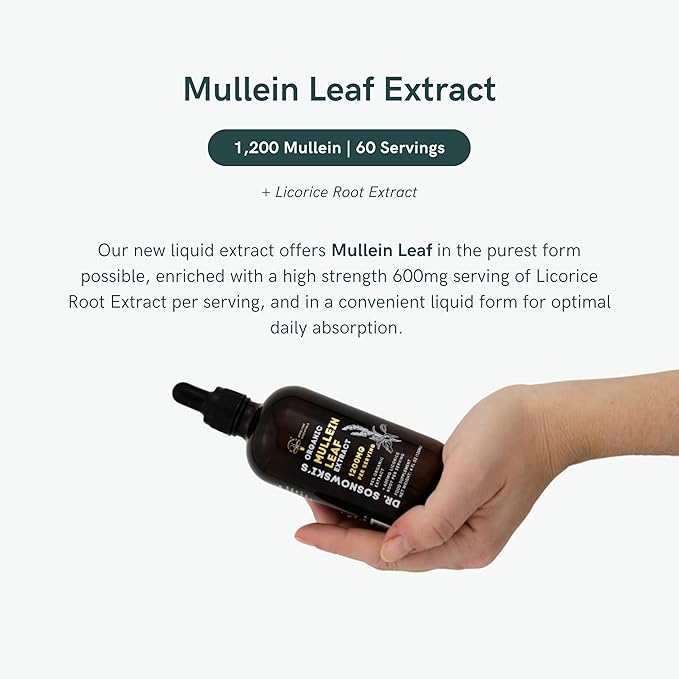 Dr Sosnowski's BioActive Mullein Leaf Drops 120ml | Super High Strength 1200mg Per Serving | 2 Month Supply | 1200mg Organic Mullein Leaf Extract with 600mg Licorice Root Extract