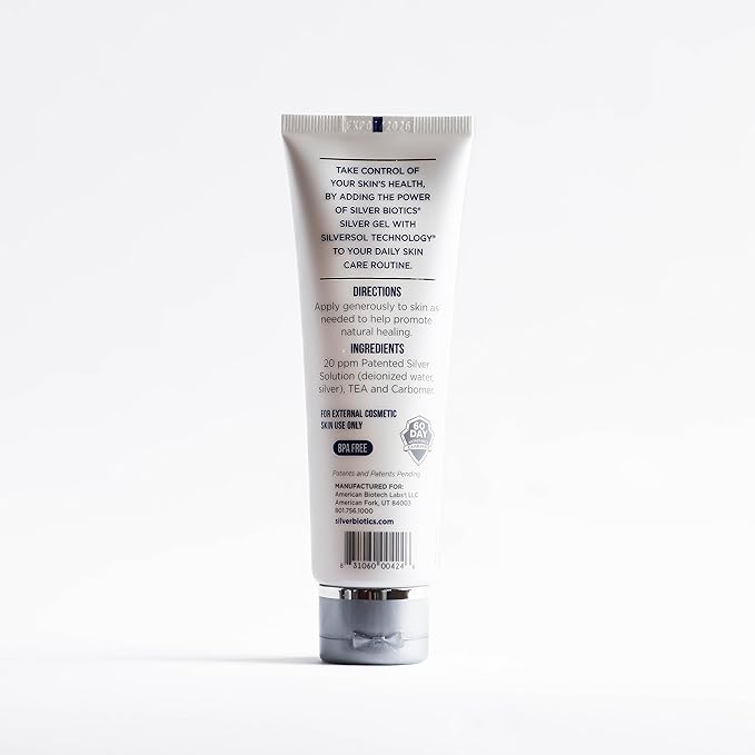 American Biotech Labs Silver Biotics Patented Multivalent SilverSol 20 PPM Soothing Skin Gel | Versatile 4.0 oz for Skin Comfort and Wellness