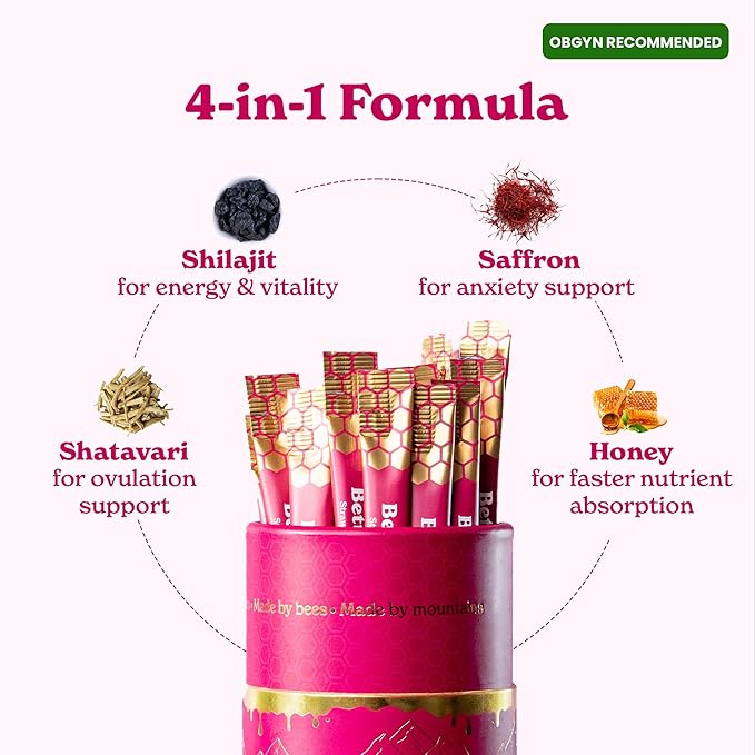 SHE-Lajit Strawberry Honeysticks | Shilajit for Women - Shatavari & Saffron for hormonal Balance & Energy | Tasty Shilajit Honeysticks with Pure Himalayan Shilajit | 30 Sticks