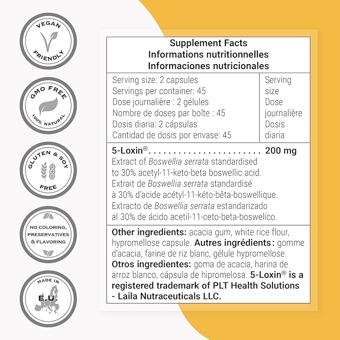 Supersmart - 5-Loxin 200mg per Day (Patented) - AKBA Supplement - 5-Loxin Boswellia Serrata Extract | Non-GMO & Gluten Free - 90 Vegetarian Capsules
