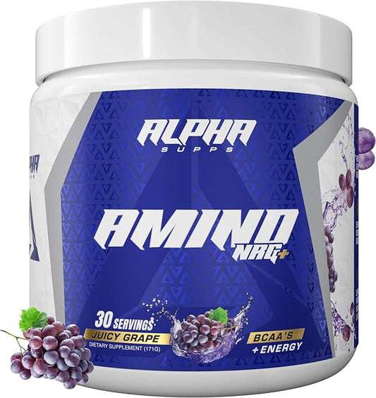Amino NRG+ BCAA Amino Energy Recovery Powder - Hydration Blend with Electrolytes - Focus Blend for Optimal Performance Support in Men & Women (30 Servings, Juicy Grape)
