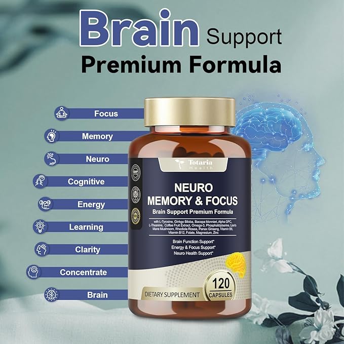 C-ognitive with Caffeine Pills, L-Tyrosine, Alpha GPC, Ginkgo Biloba, Bacopa Monnieri Brain Supplement for Memory and Focus, Brain Nootropic Support - Non-GMO, Gluten Free (120 Counts)