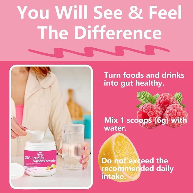 GLP-1 Booster Supplement Powder, Yerba Mate, Natural 9 Plant Extracts, Activate GLP-1 Production, Digestive Gut Healthy for Women Men, Sugar-Free (30 Servings, Raspberry Lemon)