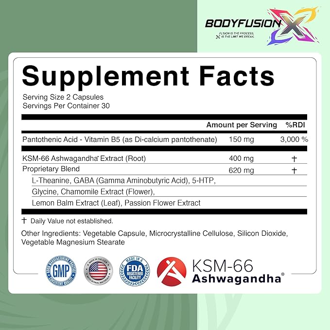 BodyFusion X Sleep Support - Premium Sleep Supplement with Ashwagandha KSM-66, Vitamin B5, L Theanine, & Lemon Balm - Promotes Deep Sleep, Mood Balance, Recovery, & Relaxation - 60 Vegan Capsules
