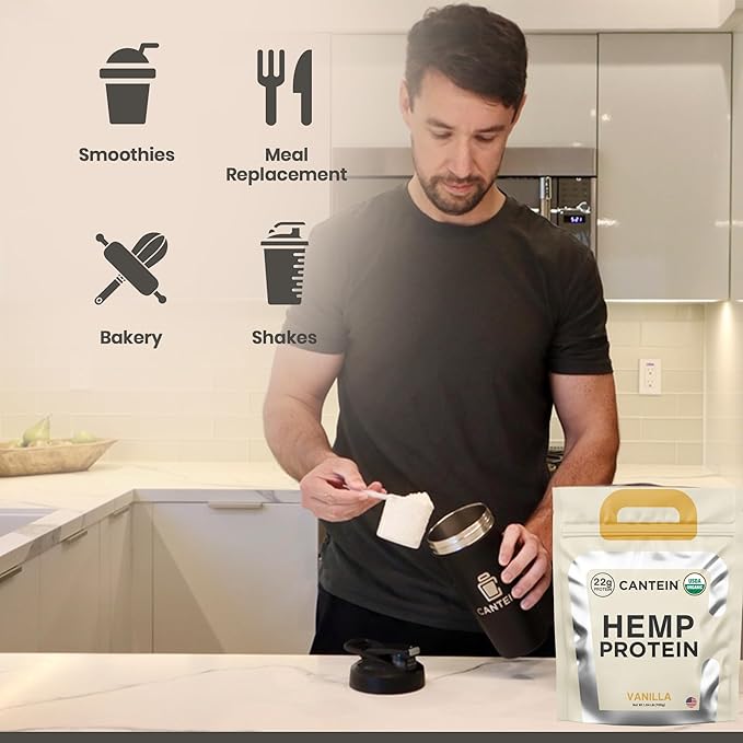 Organic Hemp Protein Powder, Plant Based and Vegan Protein Shake, Lactose and Dairy Free, Gluten Free, Clean and Natural- Vanilla (20 Servings)