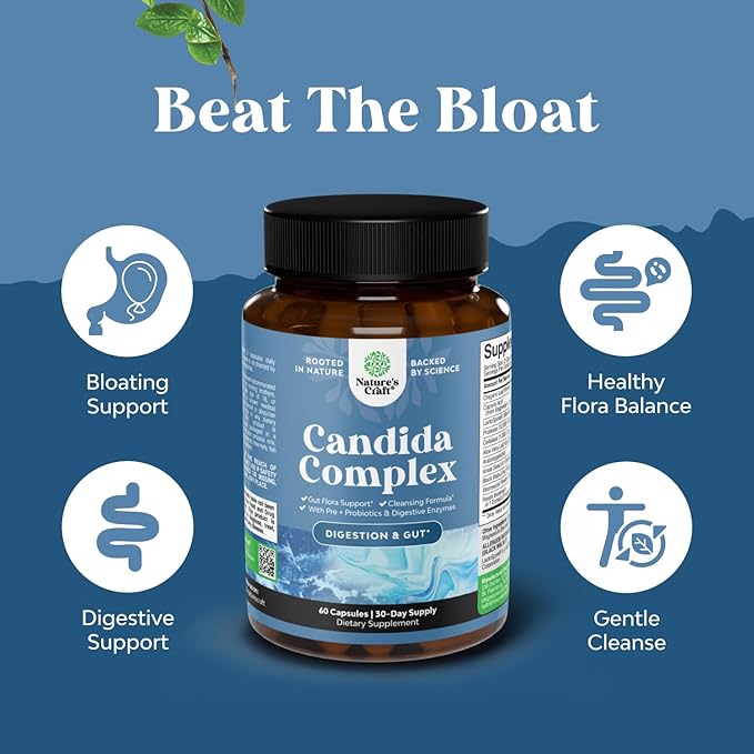Candida Cleanse Detox for Women - Anti Overgrowth Gut Detox for Women with Caprylic Acid Black Walnut Wormwood and Oregano - Full Body Cleanse with Prebiotics & Probiotics - 30 Days of Supply