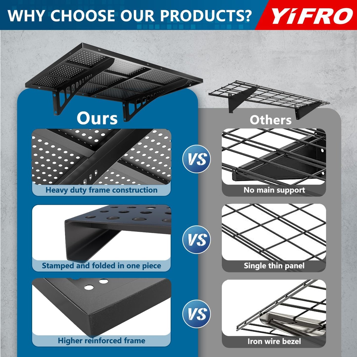 4-Pack 1.5x4ft Heavy Duty Garage Wall Shelving, 1000 lbs Load Capacity, Garage Shelving Wall Mounted, Storage Rack with Hooks, Black