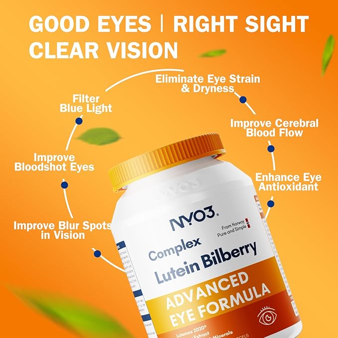 Eye Vitamins with Lutein and Zeaxanthin,Patented Eye Formula,Recommended by NIH,Advanced Bilberry & Astaxanthin,Vitamins A, C, E, B12 & Minerals, Eye Health & Vision Protection, 60 Softgels