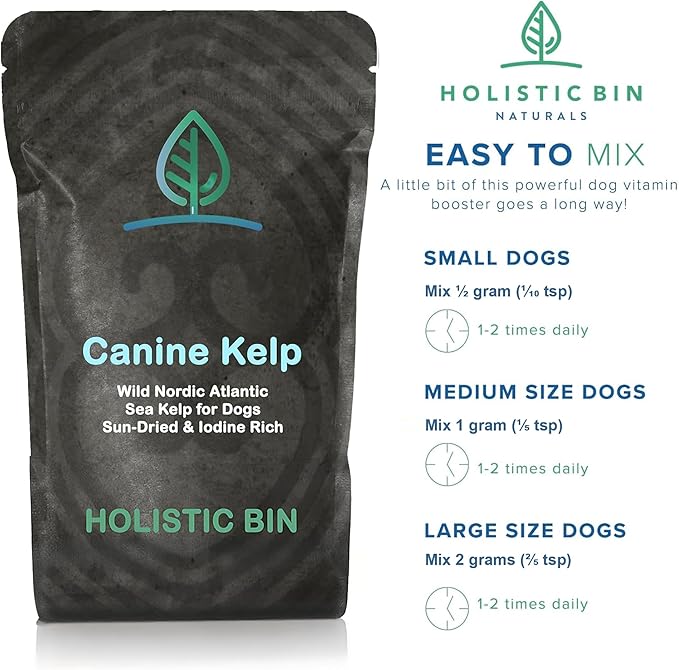 Canine Atlantic Sea Kelp for Dogs | All Natural Dog Food Topper for Digestive Health, Skin and Coat Health, and Immune Support | Rich in Vitamins, Minerals, and Calcium for Dogs (50g)