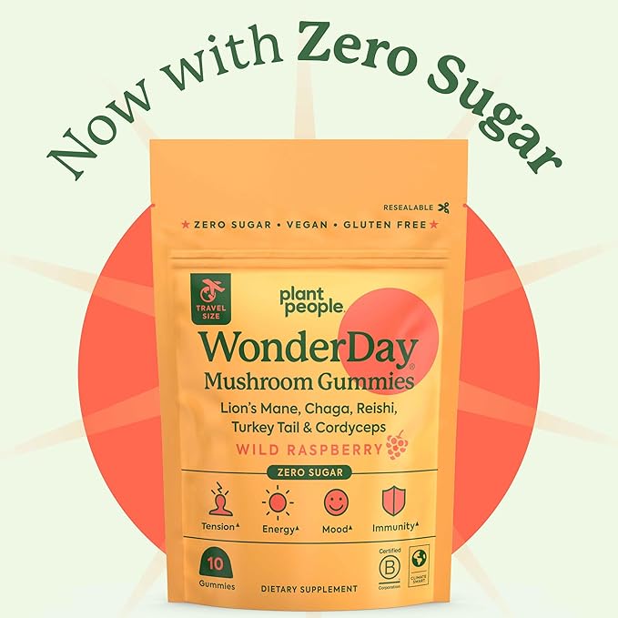 Plant People - WonderDay Mushroom Gummies Mini | Daily Gummy Multi Support for Whole Body Balance, Mood, De-Stress, Energy, Immune and Gut Health | Natural, Vegan, Non-GMO | Trial Size