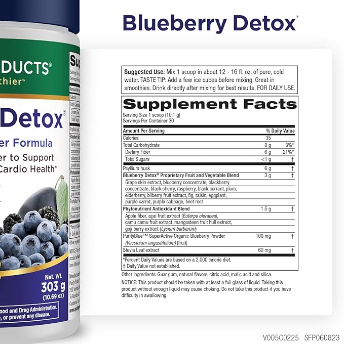 Advanced Blueberry Detox Daily Fiber Formula by Purity Products - Featuring PurityBlue Organic Wild Blueberries - A Full 6 Grams of Detoxifying, Regularity Promoting Prebiotic Fiber - 30 Servings