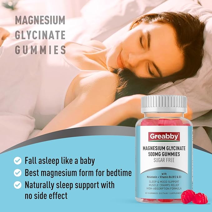Magnesium Glycinate Gummies 500mg for Adults Sleep Support, Chewable Magnesium Gummies for Women & Men, Muscle Relief & Magnesium Supply (120 Gummies)