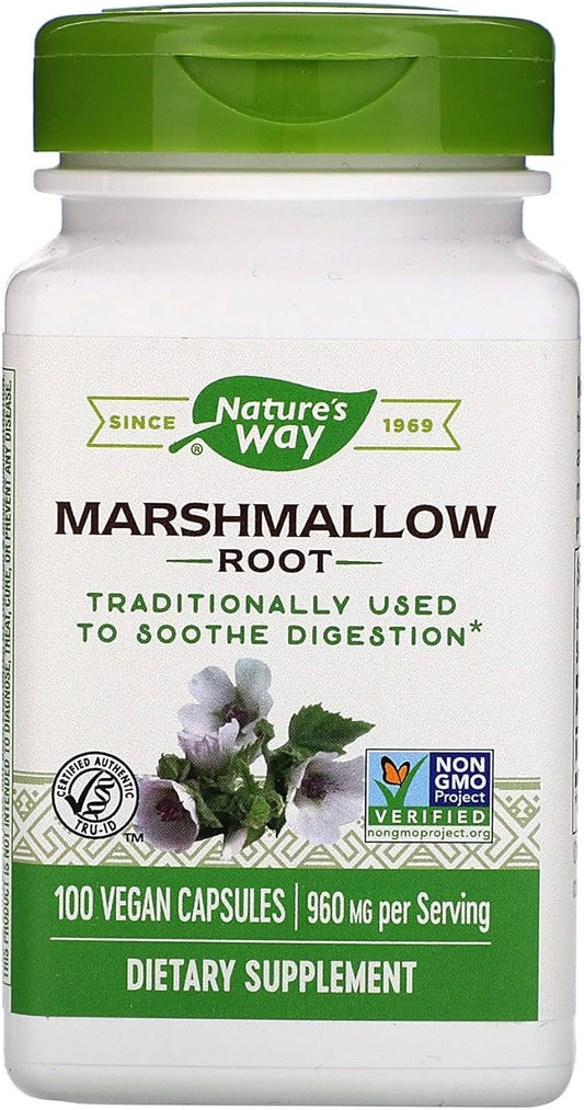 Nature's Way Marshmallow Root - Marshmallow Root Supplement for Traditional Digestive Soothing* - Gluten-Free, Dairy-Free & Vegan - Easy-Swallow Capsules - 100 Capsules (Packaging May Vary)