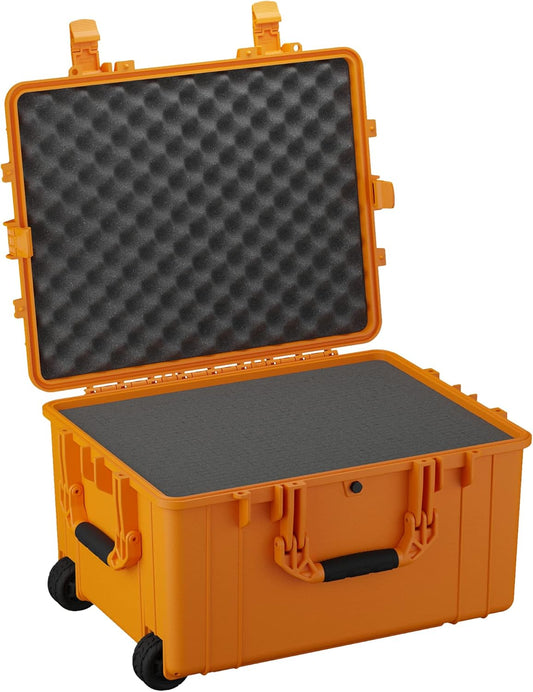 Condition 1 25" Large Rolling Hard Travel Case Model 286, Lockable Storage Box with Wheels and Handle, Waterproof Dustproof TSA Friendly, Made in USA, 24.58"x19.58"x14.60" Orange