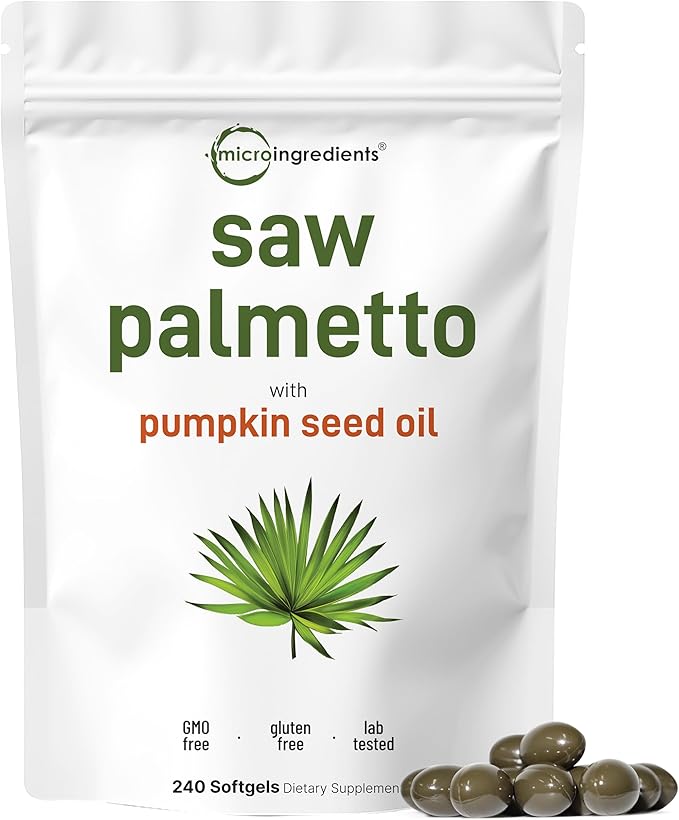Saw Palmetto 4,800mg Equivalent with Pumpkin Seed Oil, 240 Softgels | Cold Pressed Extract | Essential Fatty Acids & Phytosterols | Duo Action Support for Hair, Urinary, Bladder, & Prostate Health