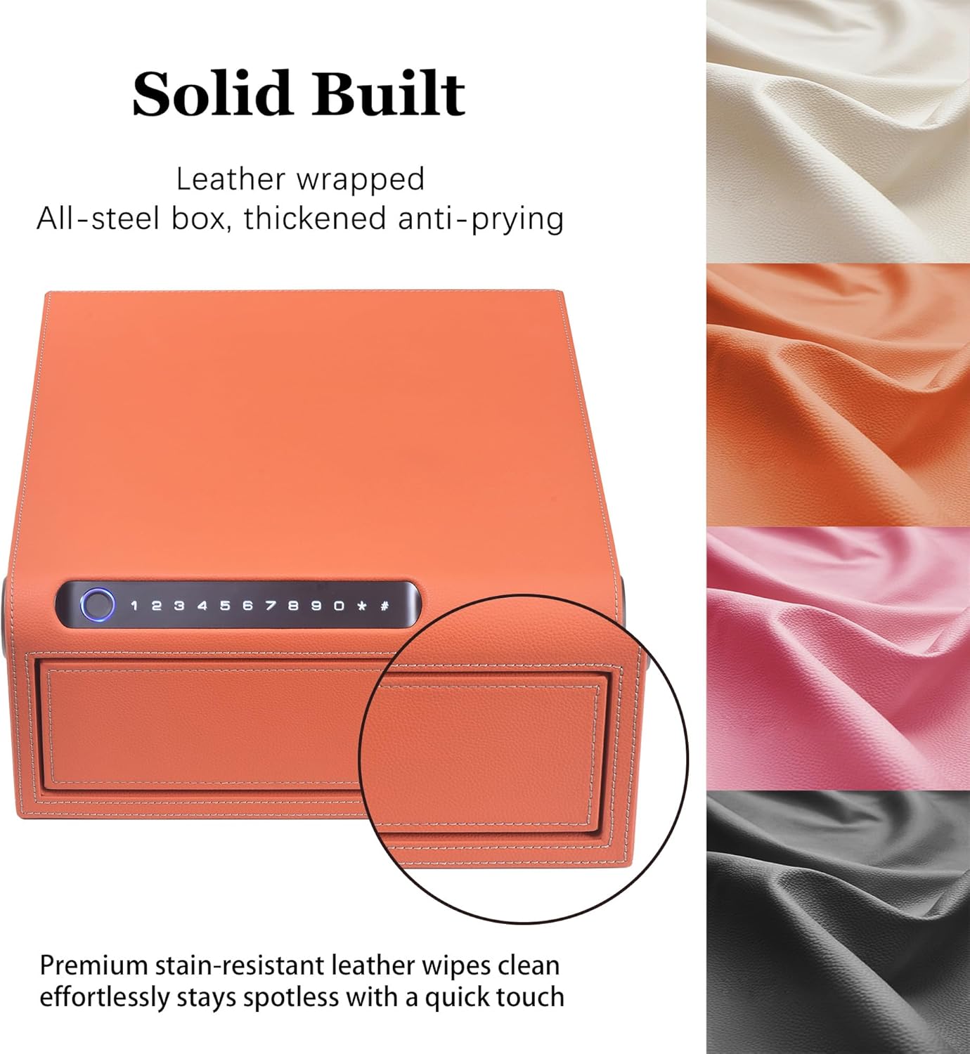 Biometric Fingerprint safe, Slide-Away Handgun Safe for Pistols, Leather Wrapped Jewelry Storage Safe, Drawer Safe for Home,Digital Keypad & Quick-Access Drawer (Orange-1 Drawer)