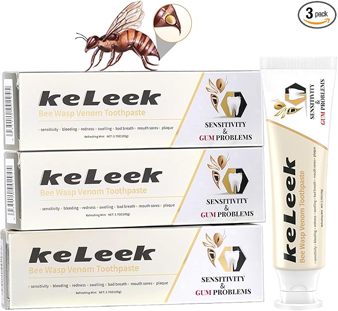 3PCS Bee Wasp Venom Multi-Peptides Toothpaste for Bleeding Gums,Gingivitis Treatment Repair,Sensitive Teeth,Mouth Sores,Plaque-12 Hours Breath Fresheners- 3.7 OZ(3 Pack)