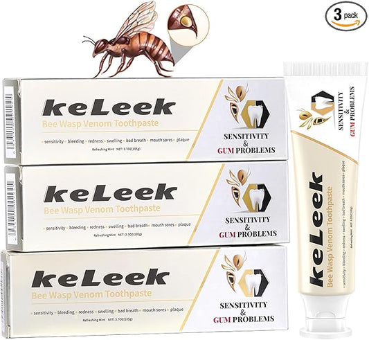 3PCS Bee Wasp Venom Multi-Peptides Toothpaste for Bleeding Gums,Gingivitis Treatment Repair,Sensitive Teeth,Mouth Sores,Plaque-12 Hours Breath Fresheners- 3.7 OZ(3 Pack)