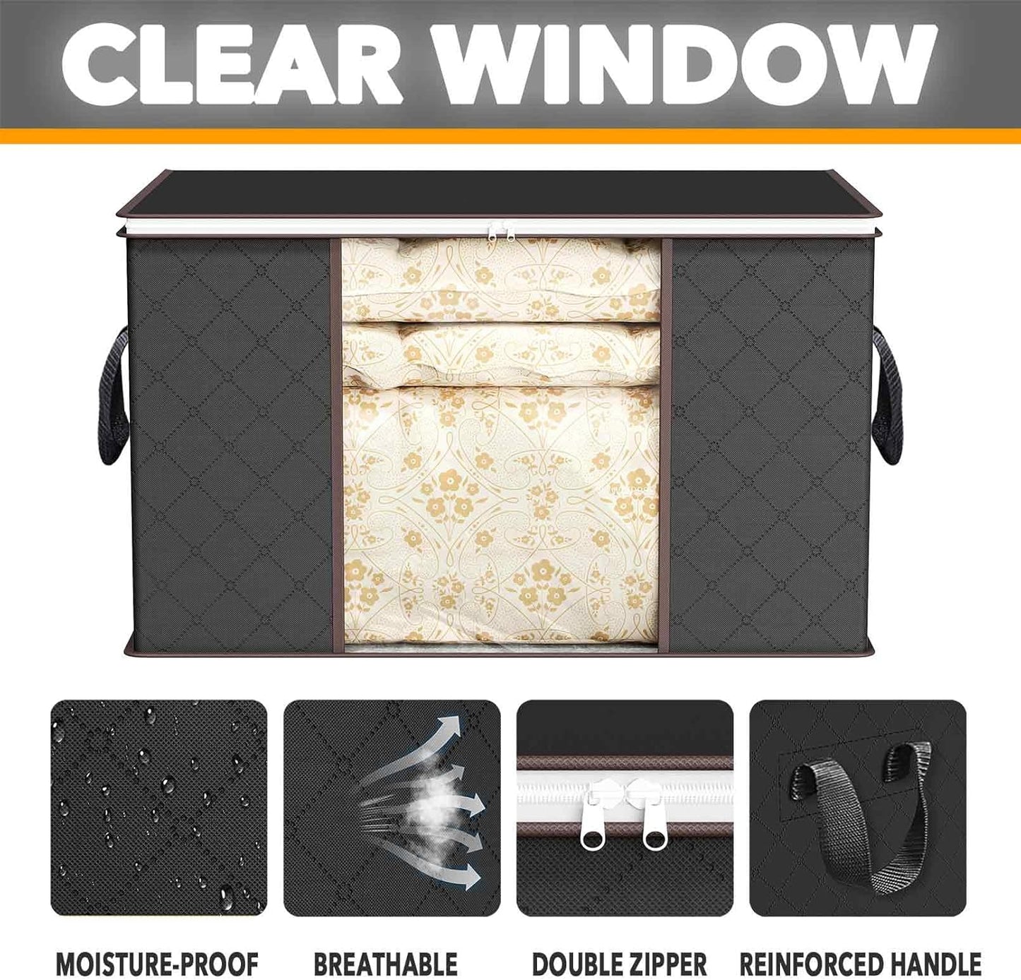 SpaceAid 6 Pack 90L Clothing Storage Bags, Heavy Duty Closet Storage Bins, Extra Large Moving bags, Storage Containers for Clothes, Blankets, Comforters, and Pillows - Black