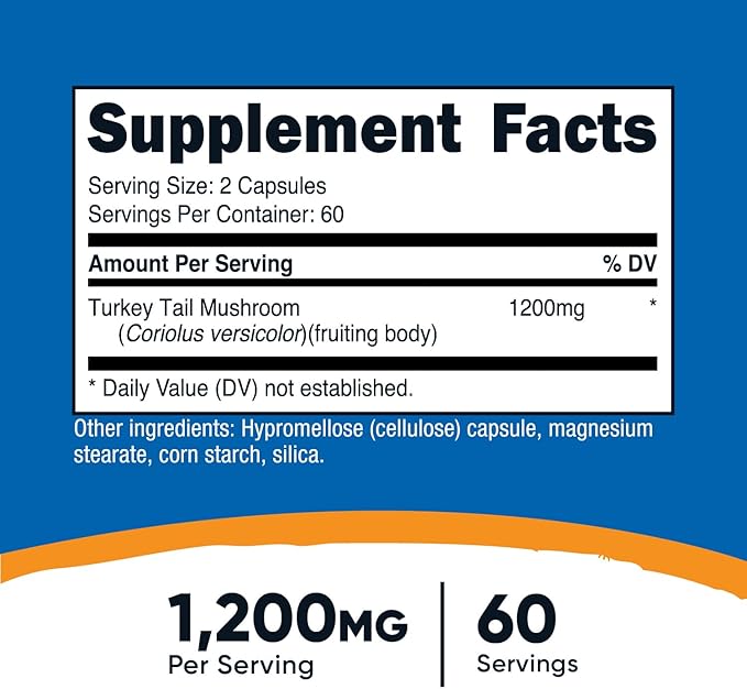 Nutricost Turkey Tail Mushroom Capsules 1200mg, 60 Servings (120 Capsules) - Gluten Free, Non-GMO, and Vegetarian Friendly