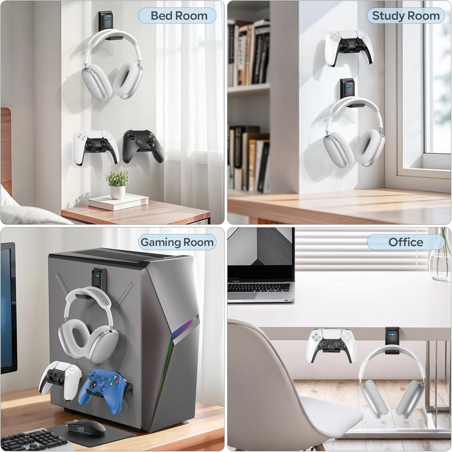 OIVO Controller & Headset Wall Mount Holder Stand, Foldable Headphone Stand, Gaming Controller Holder Hanger Hook, Universal Storage Organizer Controller/Earphone/Game Accessories-9 Packs