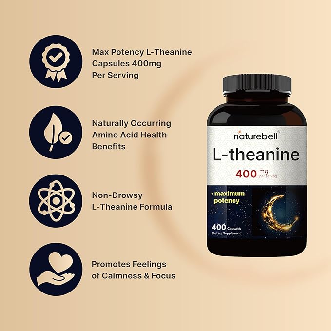 Double Strength L Theanine 400mg, 400 Capsules | Max Potency L-Theanine Supplement for Relaxation, Sleep & Calm Support | Bioavailable Free Form | Natural Amino Acid for Women & Men | Non-GMO